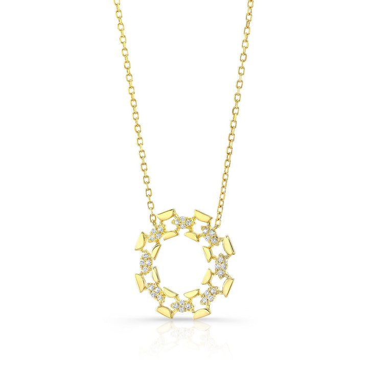 สร้อยคอวงเปิดขัดเงาสูงเพชรในทองคำเหลือง 14k, สายปรับได้ 16-18 นิ้ว