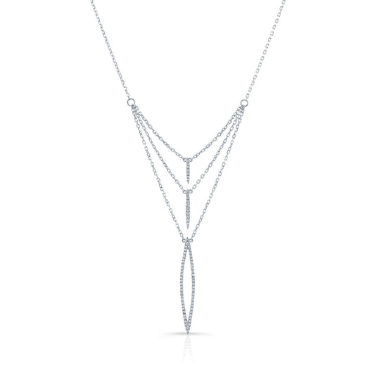 สร้อยคอชั้นเลเยอร์รูปเกล็ดน้ำแข็งสามชั้นประดับเพชรแบบปาเว่ในทองคำขาว 14 กะรัต (สายปรับได้ 16-18 นิ้ว)