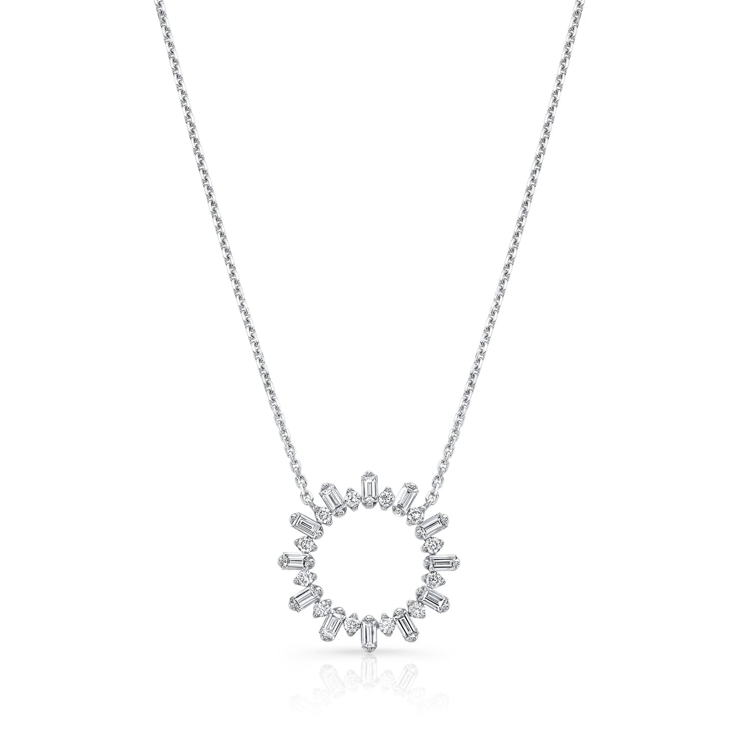 Diamond Sun Ray Necklace In 14k White Gold 0.70ctw, Adjustable 16-18 Inch Length – front view | RockHer