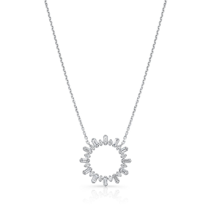 Diamond Sun Ray Necklace In 14k White Gold 0.70ctw, Adjustable 16-18 Inch Length – front view | RockHer