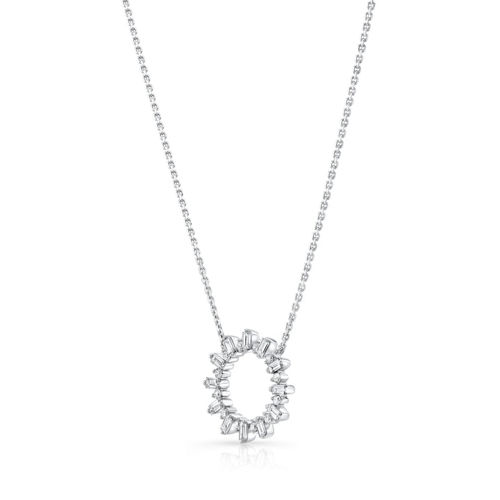 Diamond Sun Ray Necklace In 14k White Gold 0.70ctw, Adjustable 16-18 Inch Length – side profile | RockHer