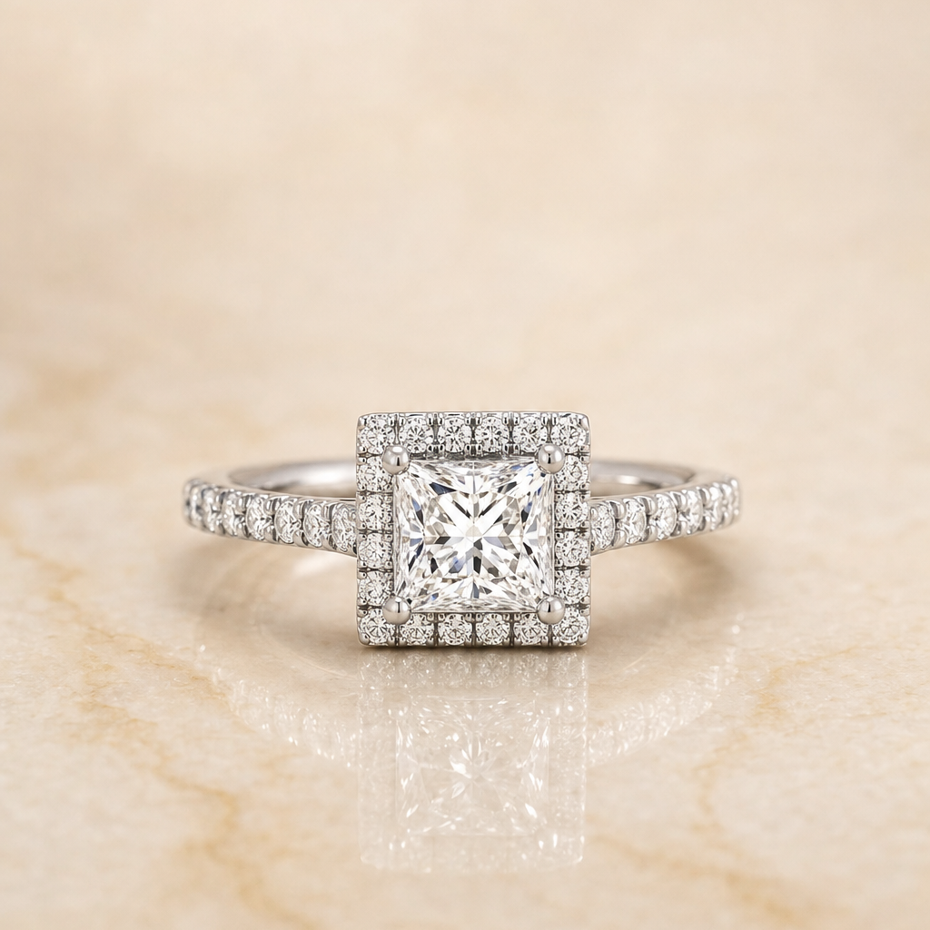 ตัวเรือนแหวนหมั้นเพชร Allegra ทรงปริ๊นเซส ฝังปาเว่ แพลทินัม 950 จาก RockHer