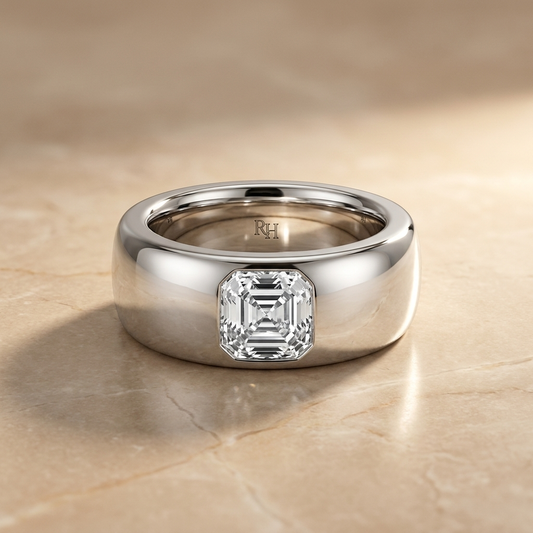 The Remi Select — Bezel-Set Cigar Band Asscher in 18K White Gold