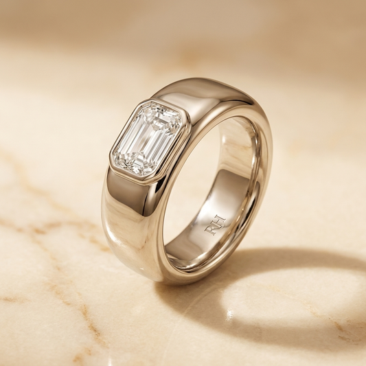 The Remi Select — Bezel-Set Cigar Band Emerald in Platinum
