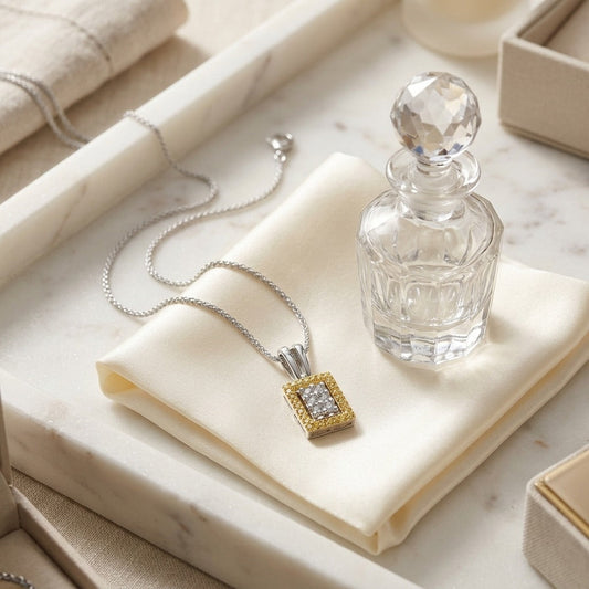 Yellow Sapphire & Diamond Rectangle Cluster Pendant 1/6ctw in 14K Two-Tone Gold - editorial