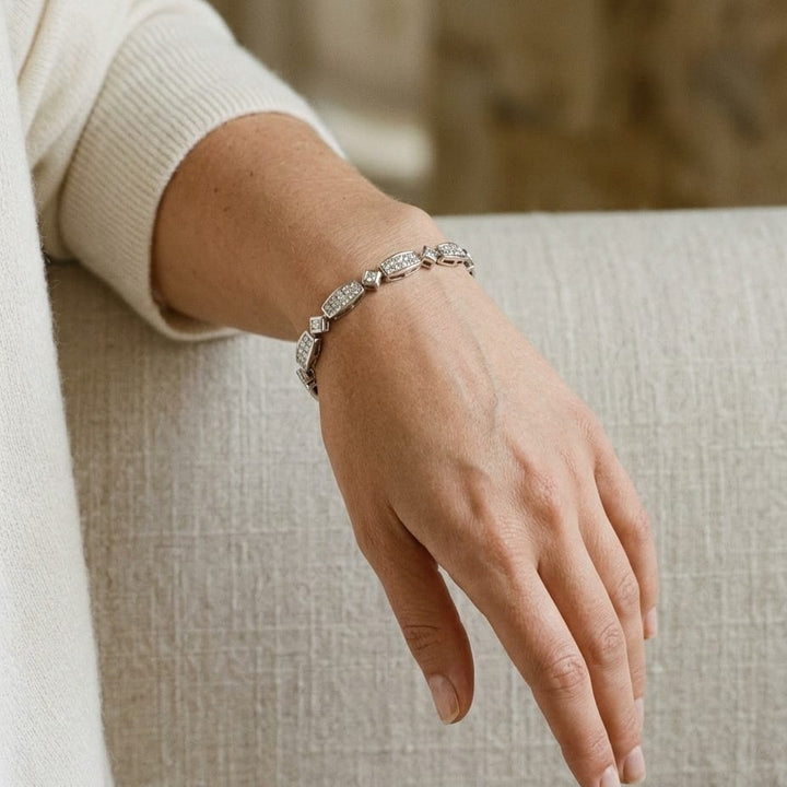 Diamond Princess Invisible-Set Bracelet with Round Bezel Links in 18K White Gold - lifestyle