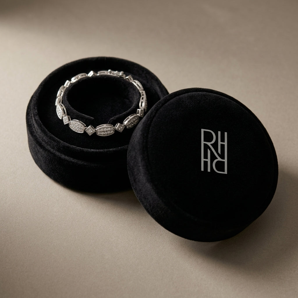 Diamond Princess Invisible-Set Bracelet with Square Bezel Links in 18K White Gold - presentation