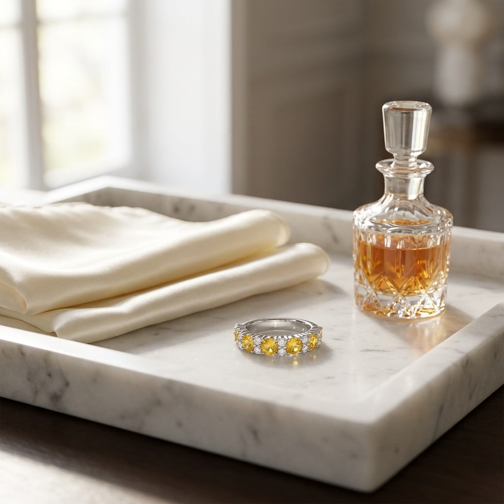 Yellow Sapphie & Diamond Band in 18K White Gold - editorial