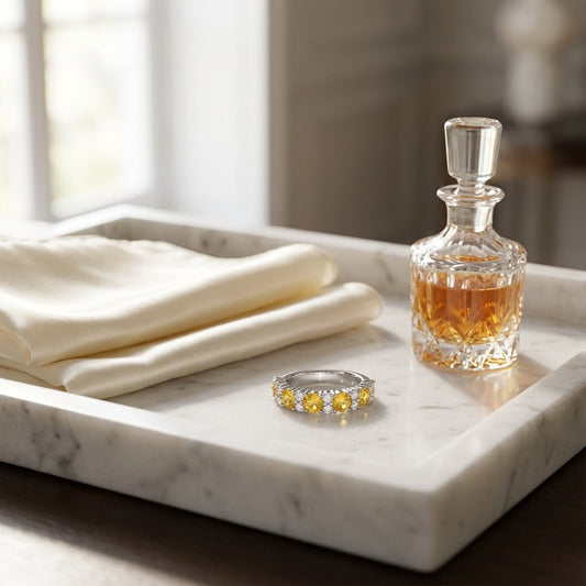 Yellow Sapphie & Diamond Band in 18K White Gold - editorial