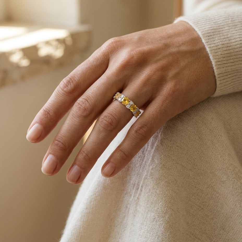Yellow Sapphie & Diamond Band in 18K White Gold - lifestyle