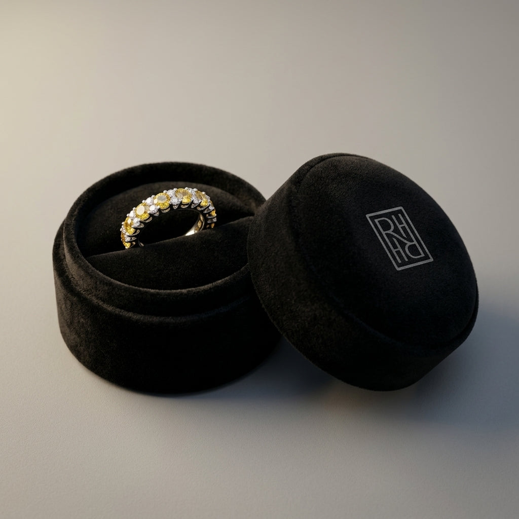 Yellow Sapphie & Diamond Band in 18K White Gold - presentation