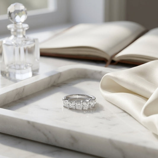 Princess Cut 7 Stone Band in 18K White Gold - editorial
