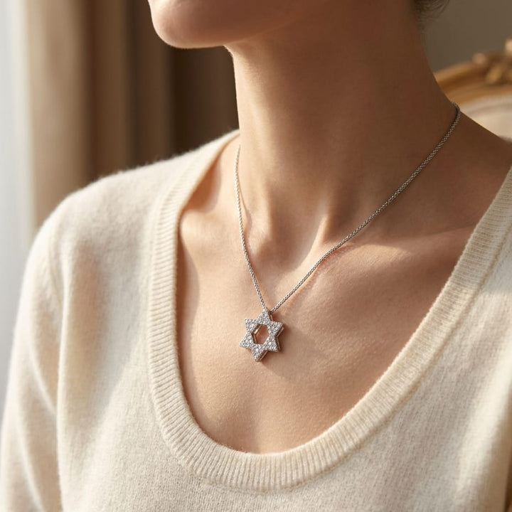 Diamond Pendant in 18K White Gold, 0.25ct, worn close-up portrait