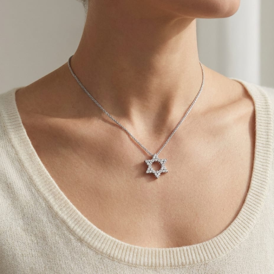 Natural Diamond Round Brilliant Pendant in 18K White Gold, 4 ct. t.w., worn close-up portrait