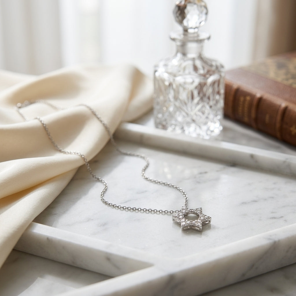 Diamond Star of David Pendant in 18K White Gold - editorial