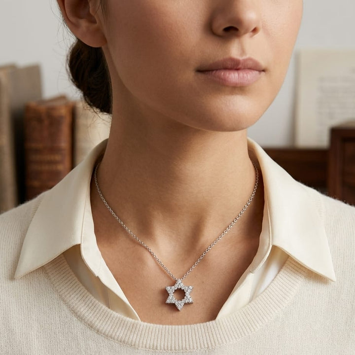 Diamond Star of David Pendant in 18K White Gold - lifestyle