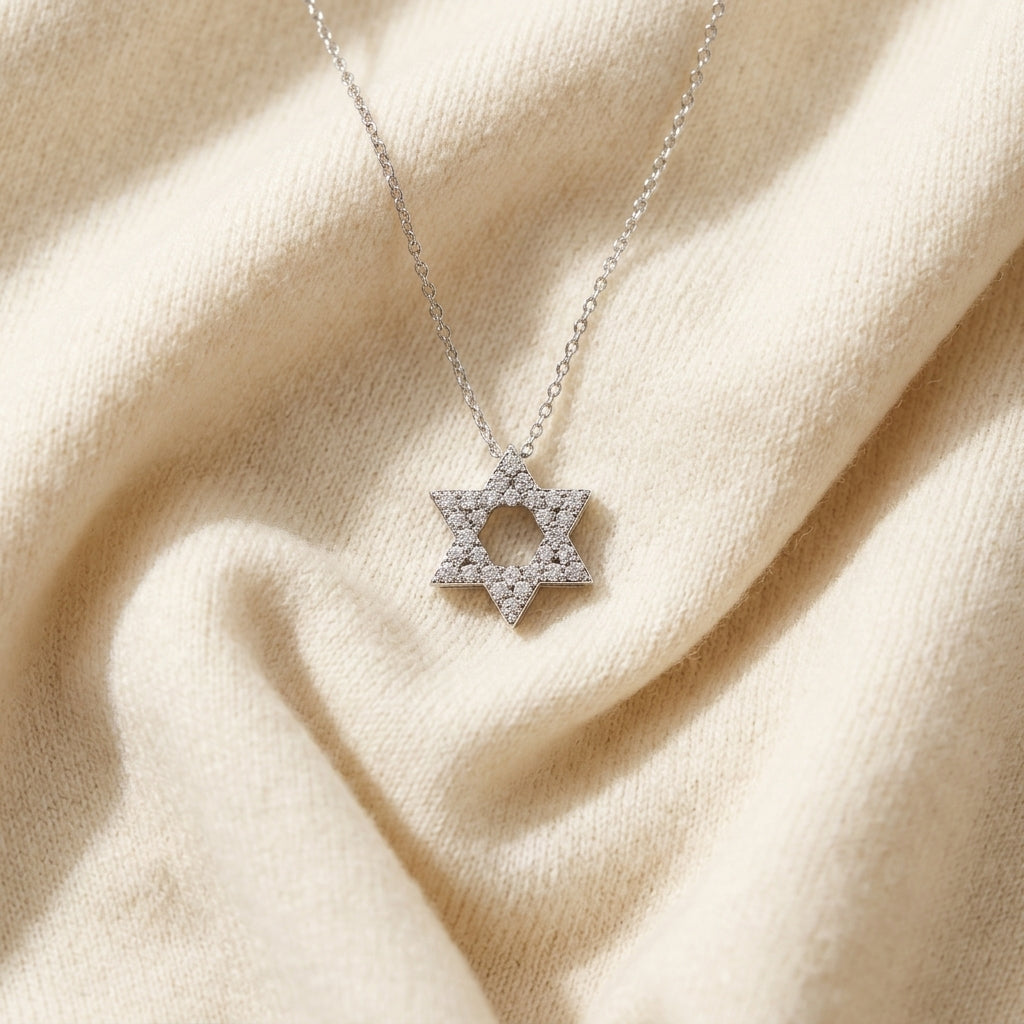 Diamond Star of David Pendant in 18K White Gold - flat lay