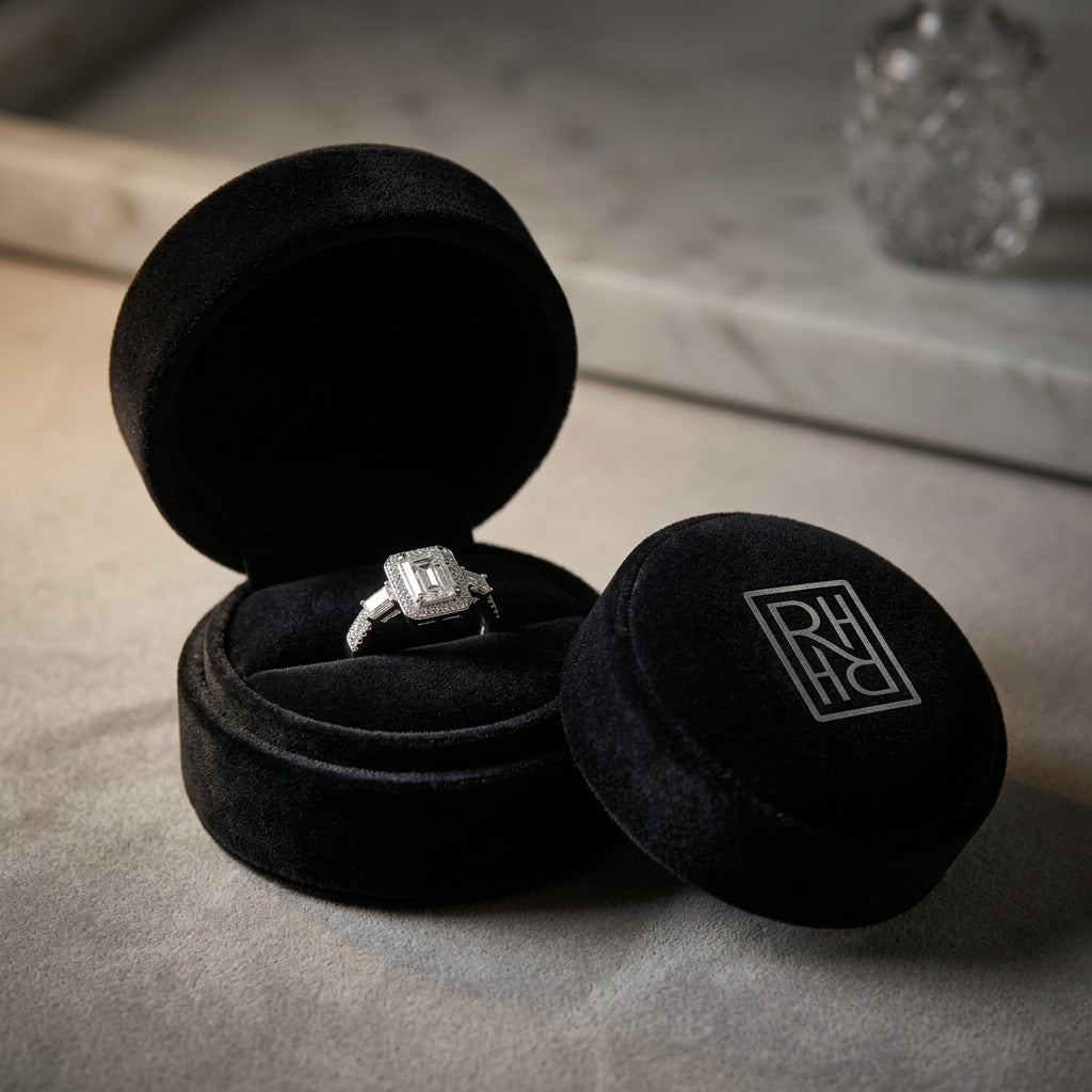 Diamond Illusion Princess Center Ring with Millgrained Triple Row Shank in 18K White Gold - presentation
