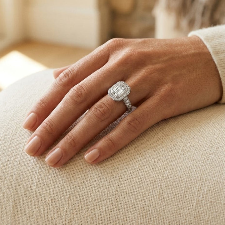 Diamond Emerald Cut Composite Ring in 18K White Gold - lifestyle