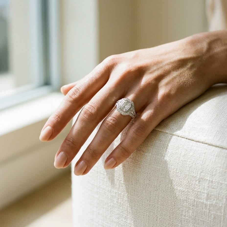 Diamond Composite Asscher Center Ring in 18K White Gold - editorial