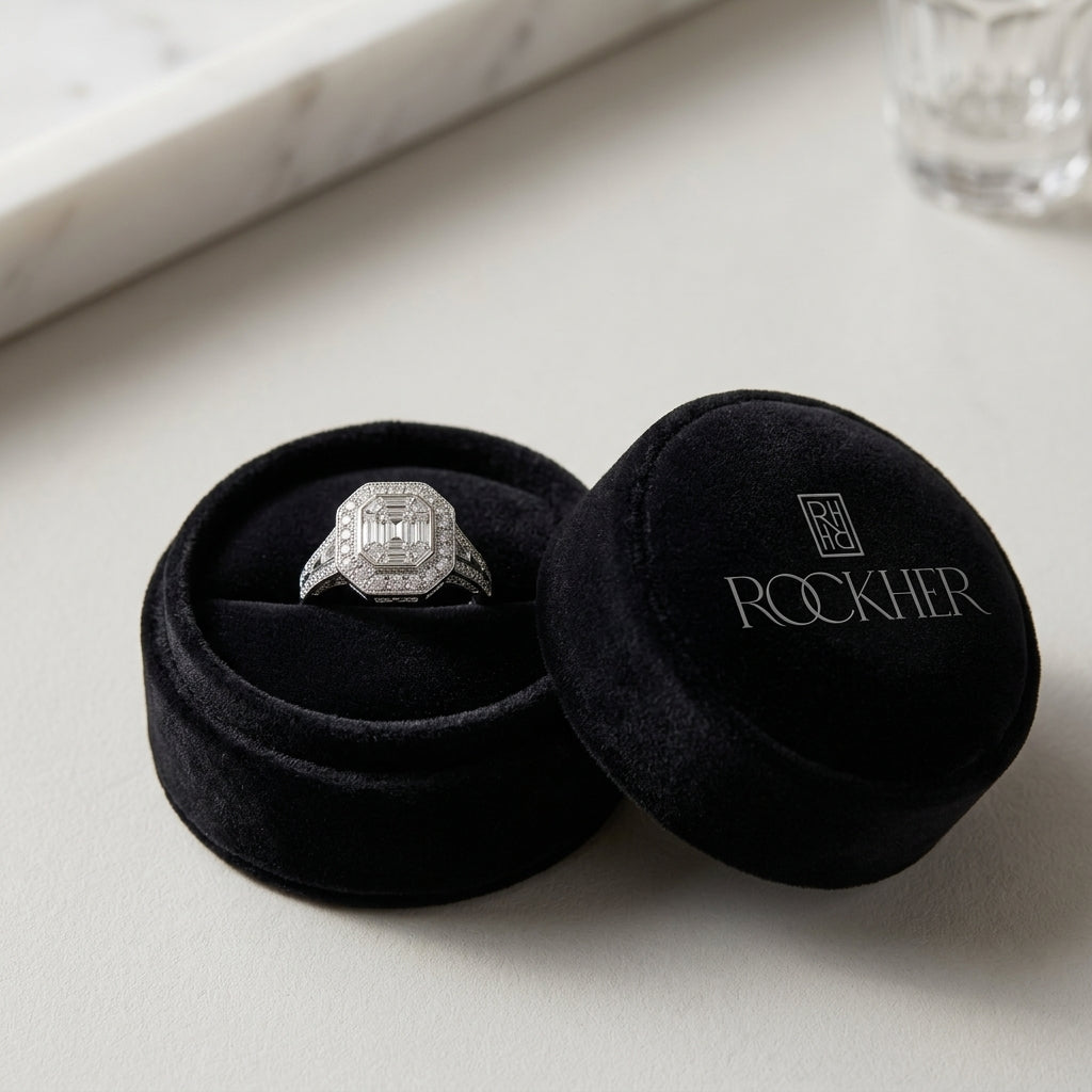 Diamond Composite Asscher Center Ring in 18K White Gold - presentation