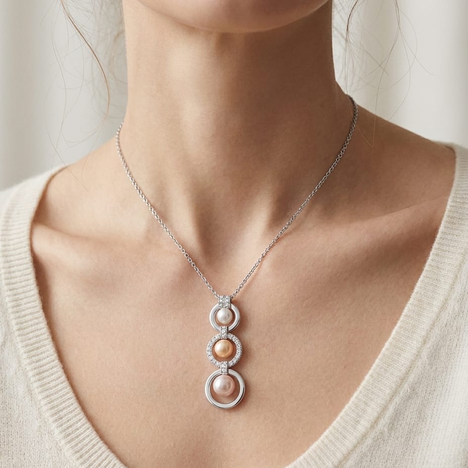 Pearl Pear Shape Pendant in 18K White Gold, worn close-up portrait