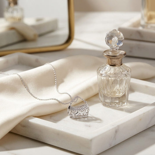Diamond Handbag Pendant in 18K White Gold - editorial