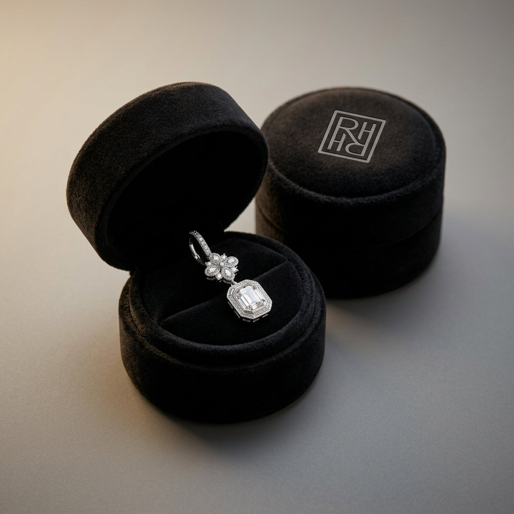 Diamond Asscher Cut Composite Dangle Drop Earrings in 18K White Gold - presentation