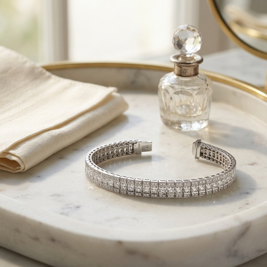 Princess & Round Diamond Tennis Bracelet in 18K White Gold - lifestyle