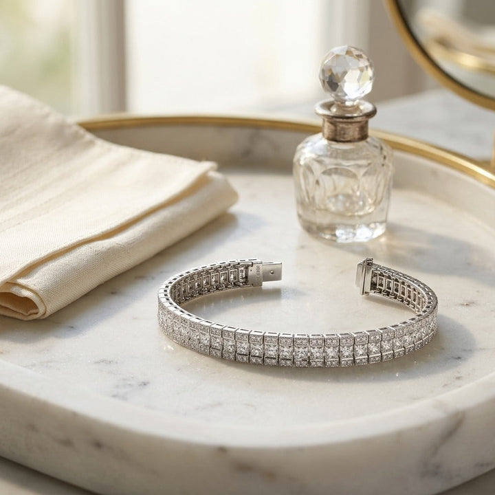 Princess & Round Diamond Tennis Bracelet in 18K White Gold - lifestyle