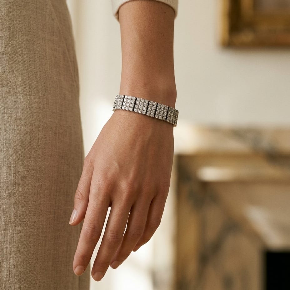 Pave Diamond Link Bracelet in 18K White Gold - lifestyle