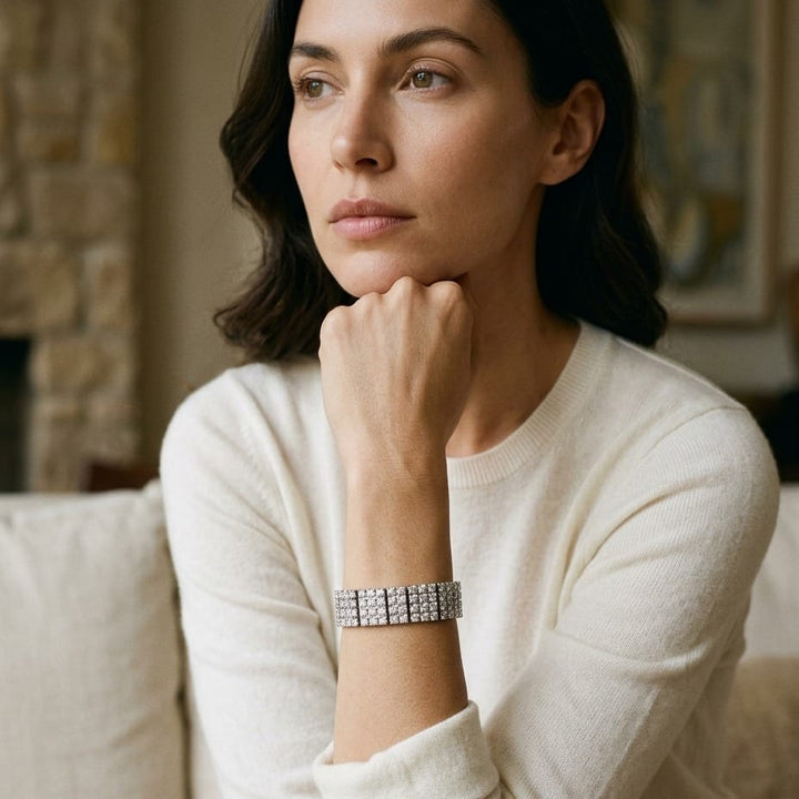 Pave Diamond Link Bracelet in 18K White Gold - on model