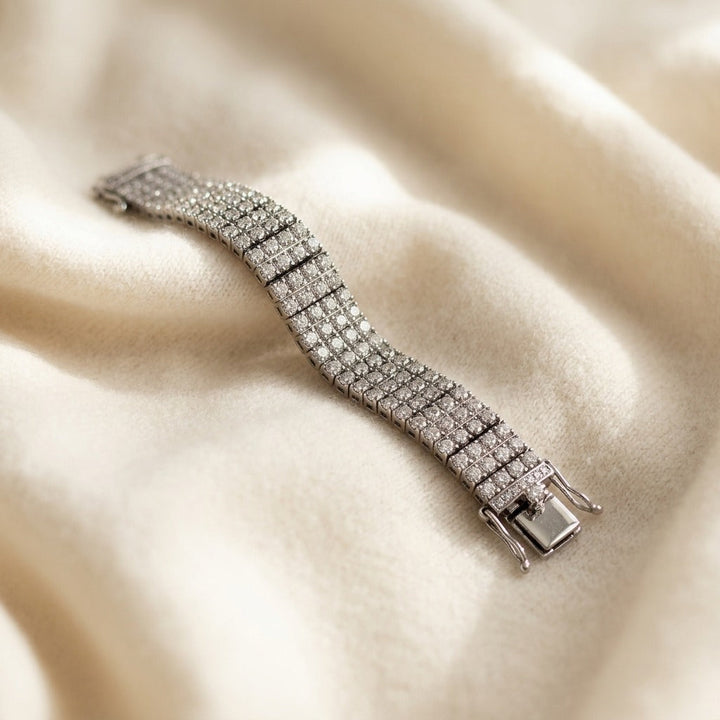 Pave Diamond Link Bracelet in 18K White Gold - flat lay
