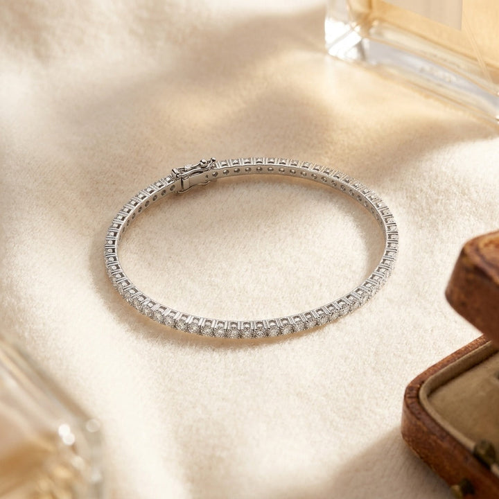 Diamond Slim Bangle Bracelet in 18K White Gold - flat lay