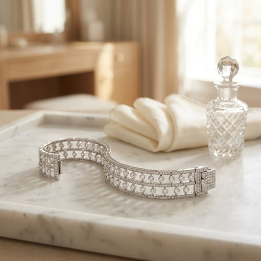 Double Row Floating Diamond Bracelet in 18K White Gold - editorial