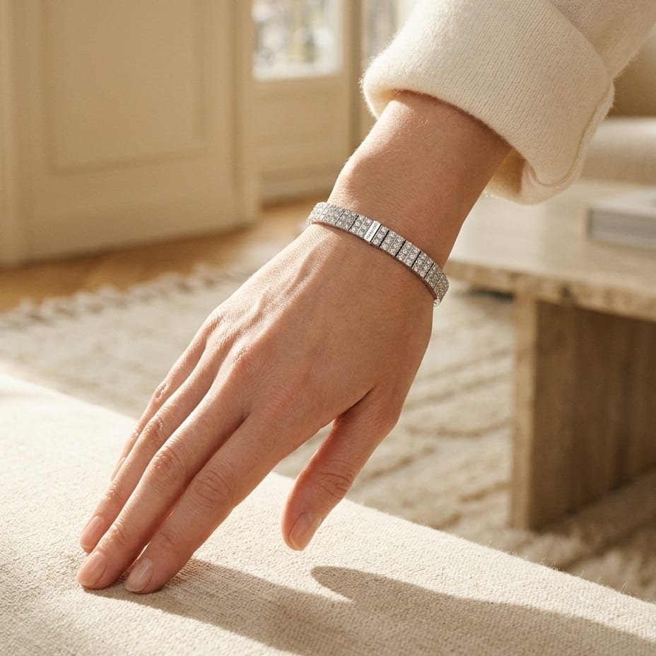Diamond Link Bracelet in 18K White Gold - lifestyle