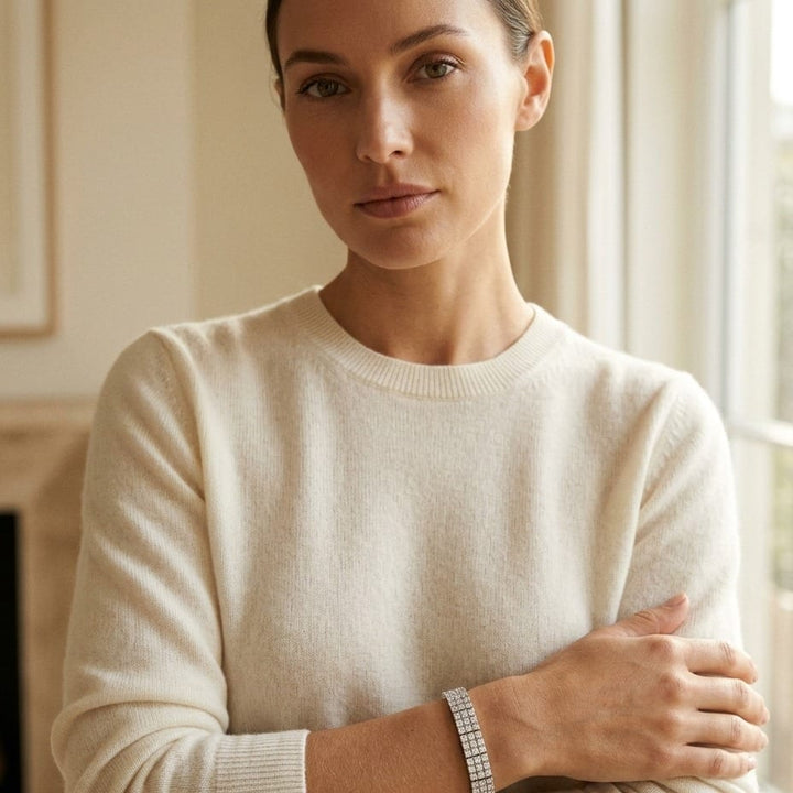 Diamond Link Bracelet in 18K White Gold - on model