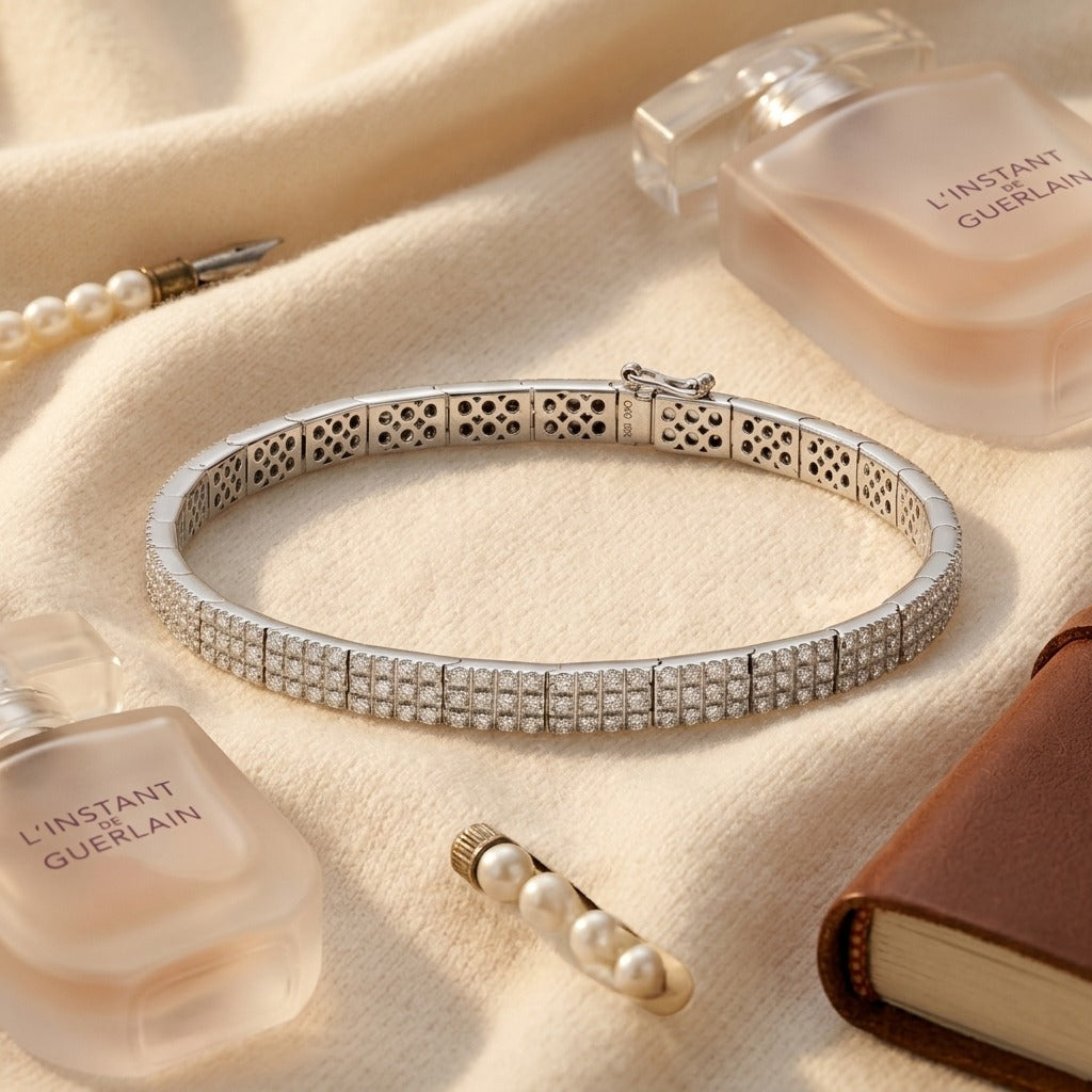 Diamond Link Bracelet in 18K White Gold - flat lay