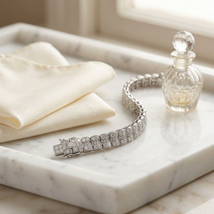 Multi Row Diamond Open Weave Millgrain Bracelet in 18K White Gold - lifestyle
