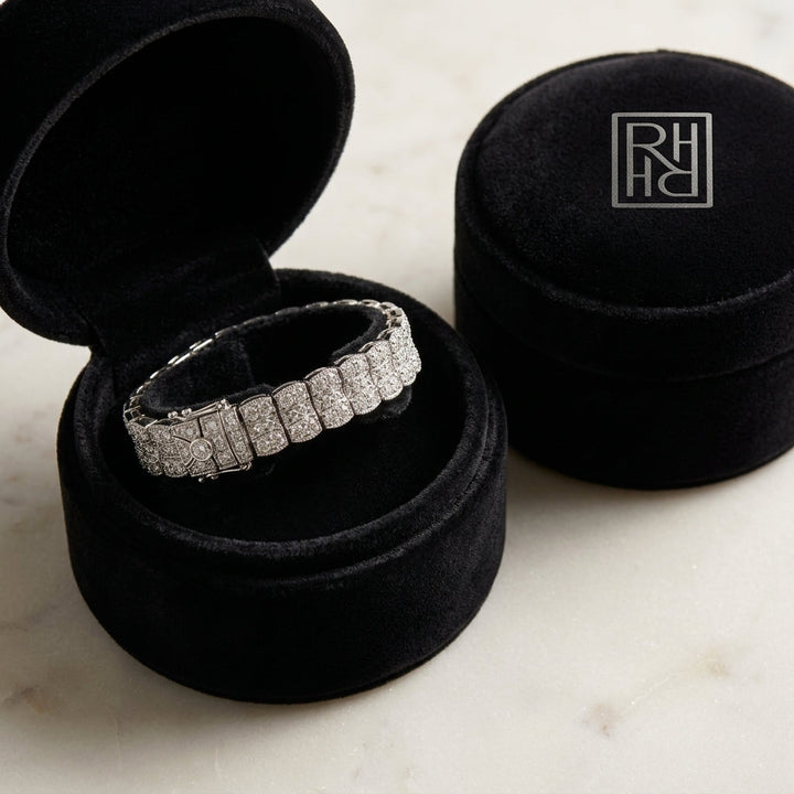 Multi Row Diamond Open Weave Millgrain Bracelet in 18K White Gold - presentation