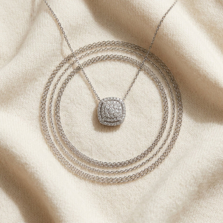 Diamond Pave Cushion Cluster Necklace 1/2ctw in 18K White Gold - flat lay