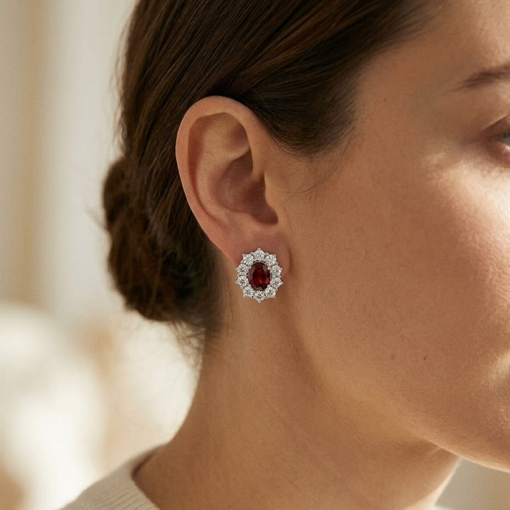 Pink Tourmaline Oval Prong Halo Earrings 2ctw in 18K White Gold - lifestyle