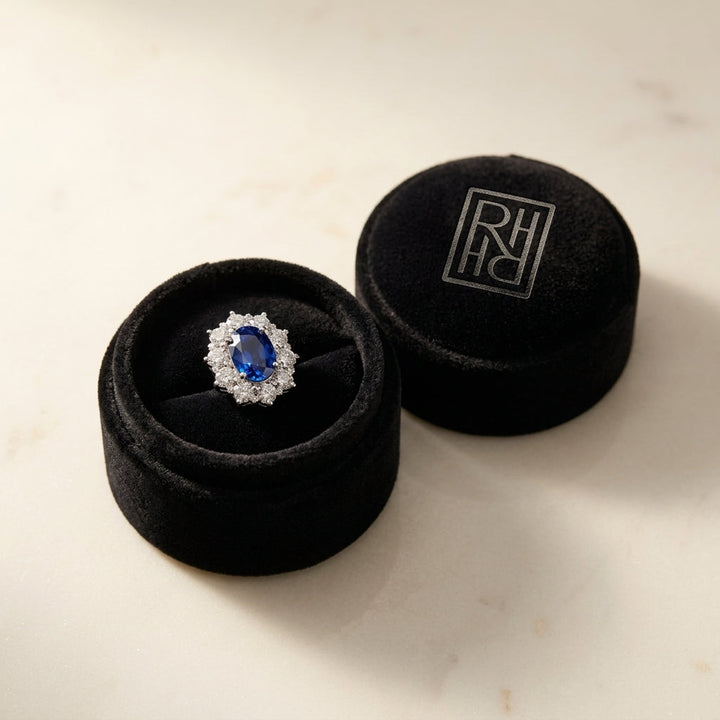 Sapphire & Diamond Princess Di Earrings in 18K White Gold - presentation