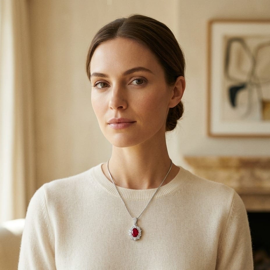 Pink Tourmaline & Diamond Oval Halo Pendant with Tapered Channel Bail in 18K White Gold - editorial