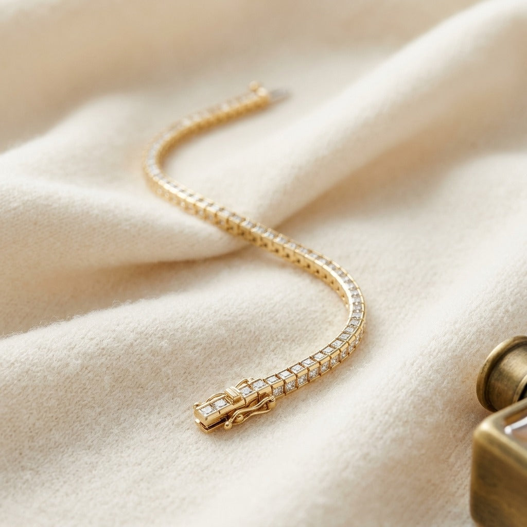 Diamond Princess Channel Tennis Bracelet in 18K Yellow Gold - flat lay