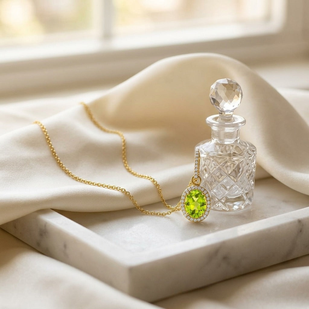 Peridot & Diamond Pendant in 18K Yellow Gold - editorial
