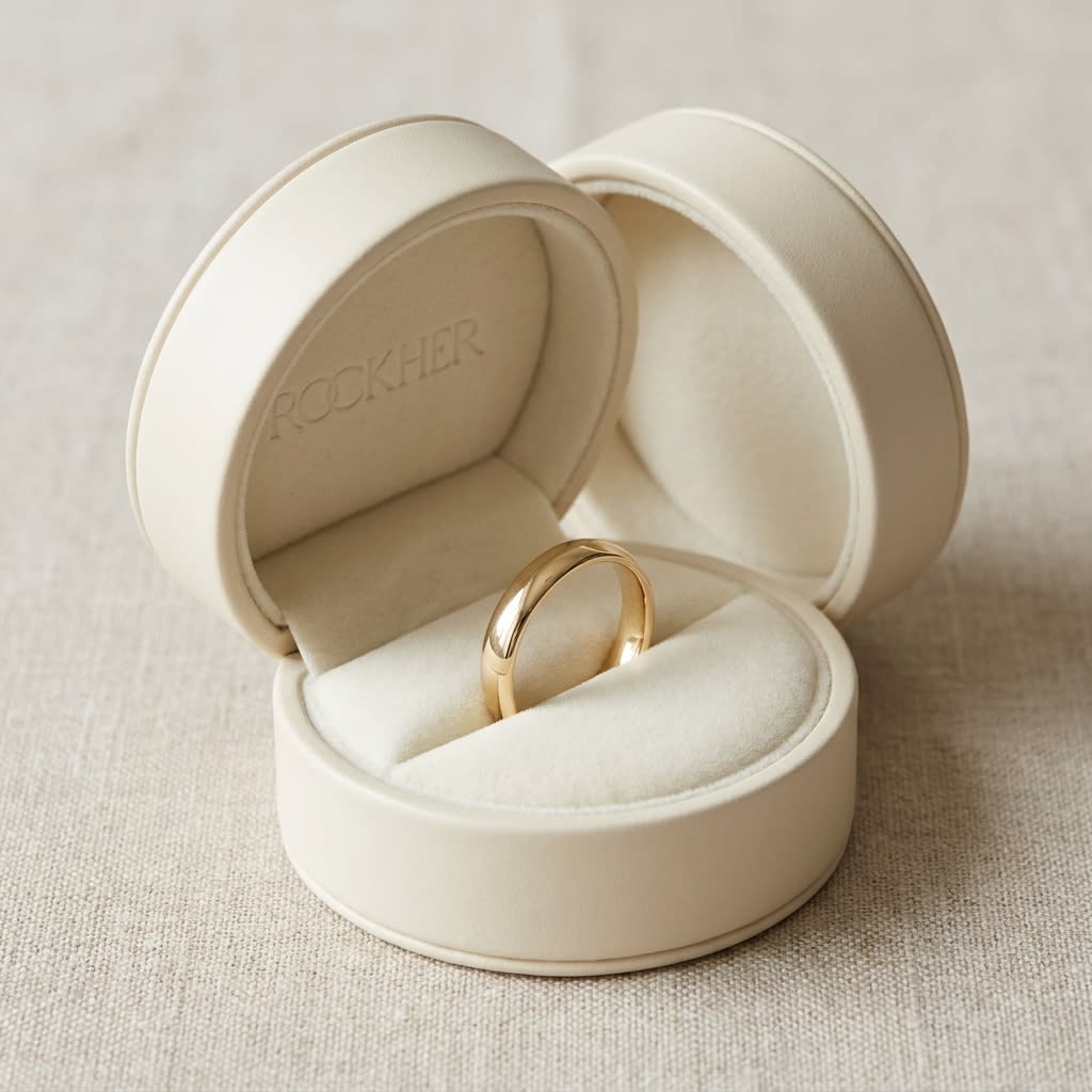 3.5mm Flat Comfort-Fit Wedding Band in 18K Yellow Gold, in navy velvet jewelry box