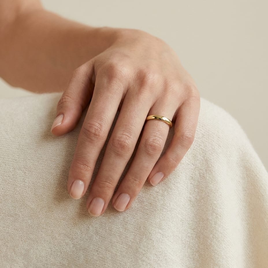 3mm High Dome Comfort-Fit Wedding Band in 18K Yellow Gold, worn on hand, full view