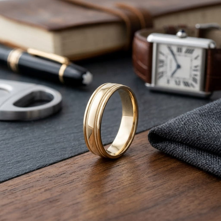 แหวนแต่งงาน ทรงกลม ตัวเรือนทองคำเหลือง 18K จาก RockHer