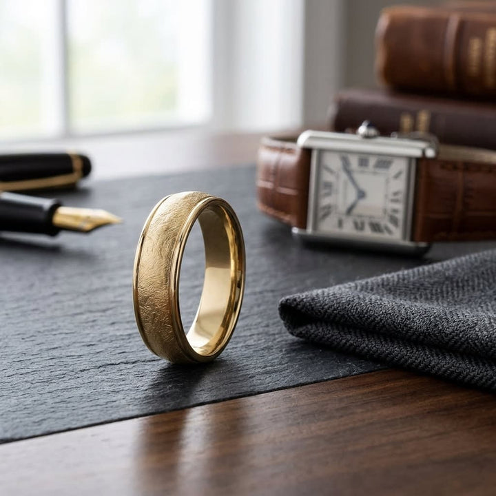 แหวนแต่งงาน ทรงกลม ตัวเรือนทองคำเหลือง 18K จาก RockHer